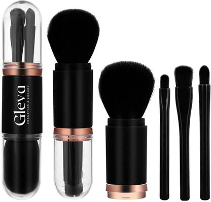 Gleva 4 in 1 Portable Makeup Brush Set for Foundation, Eye Shadow, Powder, Lipstick