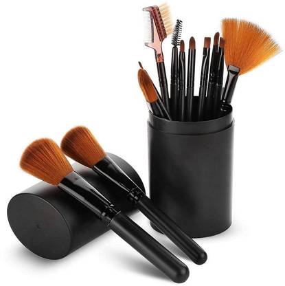 Nyn TYA EliteBrush 12,Black Makeup Brush Set With Storage Barrel - Pack of 12| BLACK