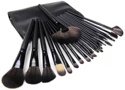 Prasen Makeup Brush Set With Leather Pouch Jet Black