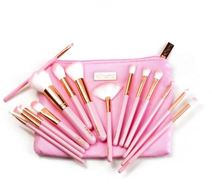 MINARA Makeup Brush Applicator Set of 15 with Premium Leather Pouch  (Pack of 15)