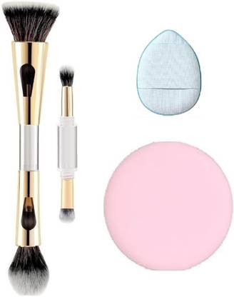 WECHARMERZ Foundation Brush Double Ended Makeup Brush For Blending With Finger & Round Puff