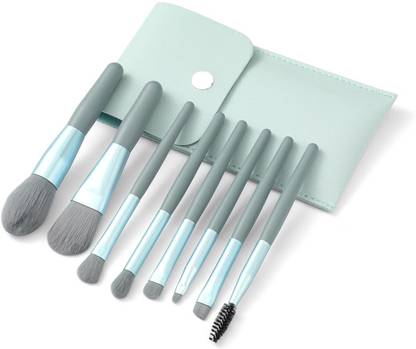 URBANMAC Makeup Brush Set 8PCS Mini With Storage Bag(Blue Gray)