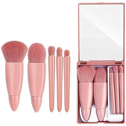 Mishva Mini Makeup Brushes Set with Mirror 5 Pcs Brushes Kit Case