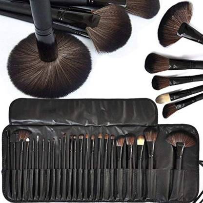 CrazzyShopperz Soft Bristle Makeup Brush Set With Pu Leather Case ,24 In 1 Makeup Brush Black