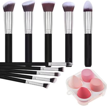 Koccido Premium Synthetic Foundation Face Brushes With 4 Pcs puff Sponge Box