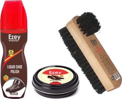 Ezey Wax Shoe Polish (Natural)+Liquid Shoe Polish (Brown)+Twin Shoe Brush Shoe Care Kit