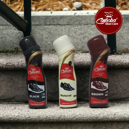 Carnoba 100% Natural Carnauba Wax Liquid Shoe Polish(75ml Black,75ml Brown,75ml Natural) Shoe Care Kit