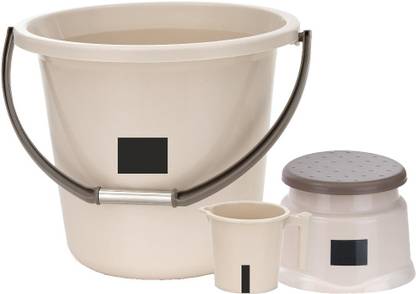 AK HUB New Standard Virgin Plastic Plain Design Bucket (16 L) & Mug & Stool Set Of 3 16 L Plastic Bucket