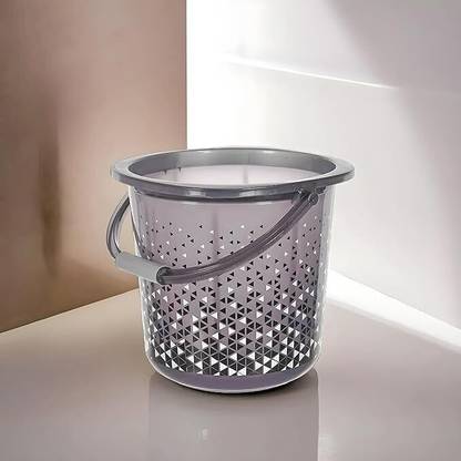 HOMESTIC Unbreakable Plastic Triangle Print Bucket For Bathing With Handle 18 Ltr (Black) 18 L Plastic Bucket