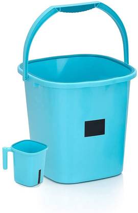 AVAIKSA New Standard Plastic Plain Design Square Bucket (18 L) & Mug (1.5 L) ( Blue ) 18 L Plastic Bucket