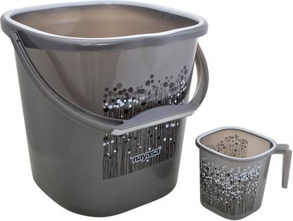 NAYASA Funk Square 2 Pcs Bath Set | Sturdy and Durable | 18 L Plastic Bucket