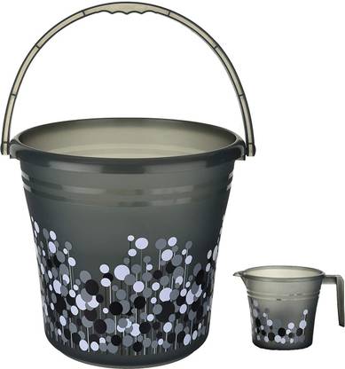 Randal New Primium Quality Standard Plastic Froesty Bucket & Mug ( 1 Bucket 20ltr + 1 Matching Mug 1ltr ) - ( Black ) 20 L Plastic Bucket