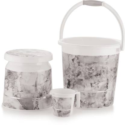 Liza Combo of 3pc Bathroom Set Bucket, Mug & Stool for Home, Kitchen & Bathroom 20 L Plastic Bucket