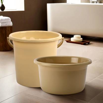KUBER INDUSTRIES Tub & Bucket Bathroom Combo Set|Set of 2|Beige 25 L Plastic Bucket
