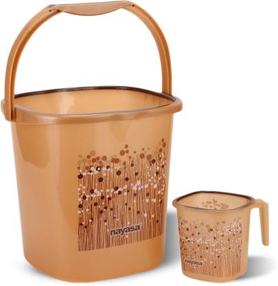 NAYASA Funk Square 2 Pcs Bath Set | BKT 18 L+ Mug 1.5 | Sturdy & Durable | BPA Free 18 L Plastic Bucket
