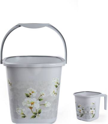 Regalo Regalo Marble Print Bucket with Matching Mug,Grey (18Ltr) 18 L Plastic Bucket