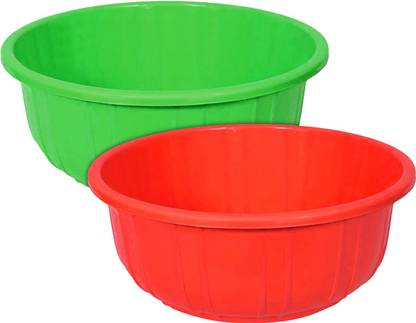 KUBER INDUSTRIES Plastic Tub for Bathroom 40 Lt.- Pack of 2 (Green & Red) 40 L Plastic Bucket