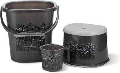 NAYASA Funk Square 3 Pcs Bath Set | Sturdy and Durable | Bkt 25 L+Mug 1.5 L+508 Patla | 25 Ltr Bkt + 1.5 Mug + 508 Patla Plastic Bucket
