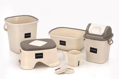 ACTIONWARE Plastic Bathroom Set Tub,Mug, Stool ,Dustbin,Bucket,Soap Case,6 Piece Combo 20 L Plastic Bucket