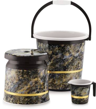 Nabhya Combo of 3pc Bathroom Set Bucket, Mug & Stool for Home, Kitchen & Bathroom 20 L Plastic Bucket