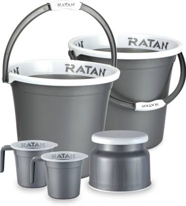 RATAN Plastic Bath Set of 5 Combo, 25L Bucket x 2, Stool x 1, 1.5L Mug x2 25 L Plastic Bucket