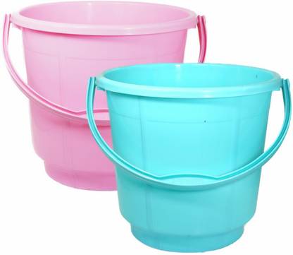 Morvi Wonder Plastic Bucket Set, 2 Bucket, 5 Liters, Pink & Green Color, Made in India 5 L Plastic Bucket