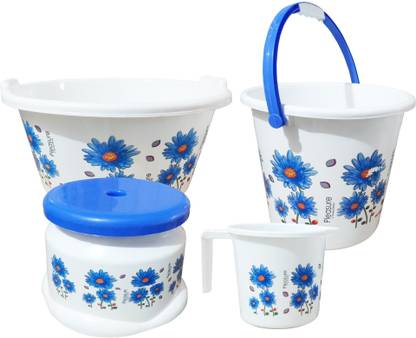 himalay thermoplast Plastic Bathroom Set 04 Pieces Heavy Duty, Large Capacity (Blue) 20 L Plastic Bucket