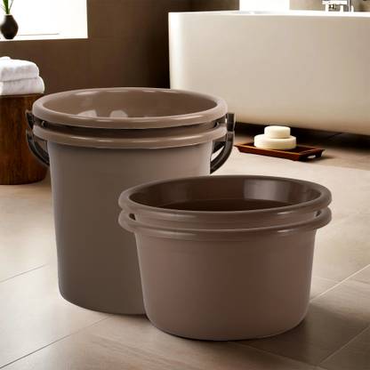 KUBER INDUSTRIES Tub & Bucket Bathroom Combo Set|Set of 4|Brown 25 L Plastic Bucket