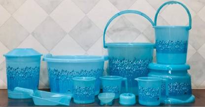 Veksin 11 pcs Bathroom Accessories Set Bucket,Mug,Stool,Soap Case,Tub and Dustbin 20 L Plastic Bucket