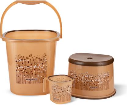 NAYASA Funk Square 3 Pcs Bath Set | Sturdy & Durable | 25 Ltr Bkt + 1.5 Mug + 508 Patla Plastic Bucket