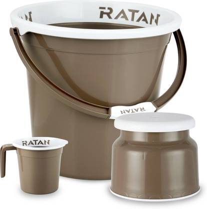 RATAN Plastic Bathroom Set of 3 Combo 25L Bucket x 1, Stool x 1, 1.5L Mug x 1 25 L Plastic Bucket
