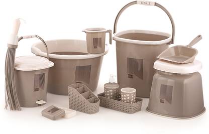 Nabhya 12 Pc Bathroom Set Accessories Set Heavy Plastic Bath Set Combo Set for Bathroom 25 L Plastic Bucket