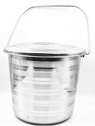 WW Will and Weaves Stainless Steel Bucket with Lid Non Joint with Handle For Water Steel Balti 15 L Steel Bucket