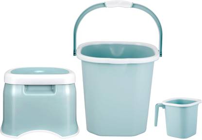 AVAIKSA 3 P Bathroom Set, Bucket (18 L), Mug and Stool Set for Home, Kitchen, Bathroom - 18 L Plastic Bucket