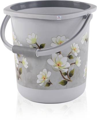 Heart Home 18 Ltr Plastic Bucket for Bathroom | Floral Print - Grey 18 L Plastic Bucket