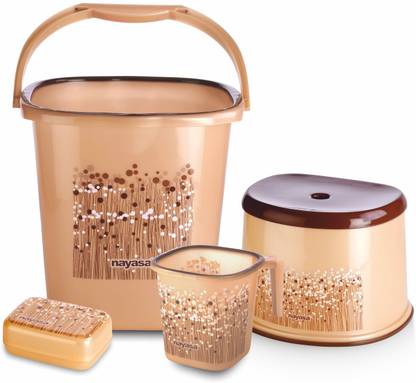 NAYASA Funk Square 4 Pcs Bath Set | Bkt 25 L+Mug 1.5+508 Patla+Soapcase | 25 L Plastic Bucket