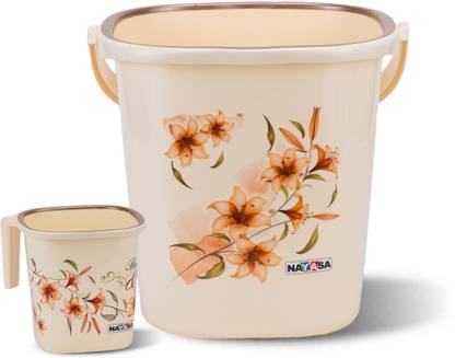 NAYASA Square Ring Deluxe Bath Set | Strong and Durable | BPA Free 18 Ltr Bkt + 1.5 Mug Plastic Bucket