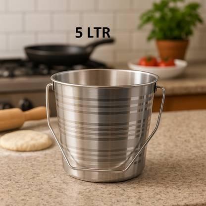 VS Enterprises Multipurpose Stainless Steel Leak Proof Heavy Duty Silver Bucket with Handle 5 L Steel Bucket
