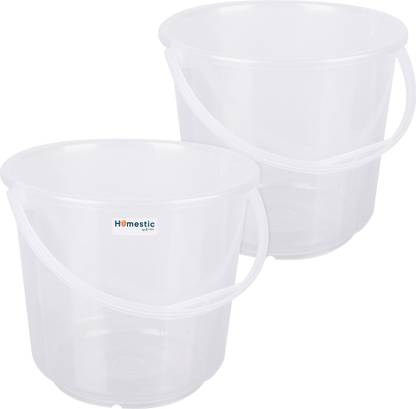 HOMESTIC Plastic Bucket for Cleaning & Storage|Plain Bucket|5 LTR|Pack of 2|Transparent 5 L Plastic Bucket