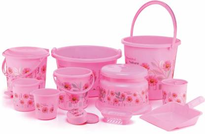 uma khodal Printed Bathroom Set Combo Plastic bucket, Tub & Mug Bathroom Set 11 pcs (Pink) 20 L Plastic Bucket