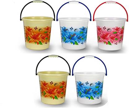 HALSEY 22.0 litres Plastic Printed Classical and Strong Plastic Bucket (5 Pieces) 22 L Plastic Bucket