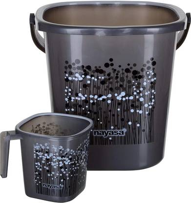 NAYASA Funk Square 2 Pcs Bath Set | Sturdy & Durable | Bkt 25 L+Mug 1.5 | 25 L Plastic Bucket
