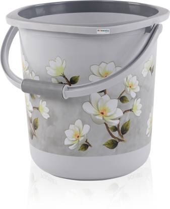 HOMESTIC 18 Ltr Plastic Bucket for Bathroom | Floral Print - Grey 18 L Plastic Bucket