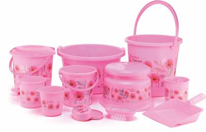 Vmk Printed Bathroom Set (PINK) Combo Plastic bucket, Tub & Mug Bathroom Set 20 L Plastic Bucket