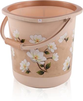 Heart Home 18 Ltr Plastic Bucket for Bathroom | Floral Print - Brown 18 L Plastic Bucket