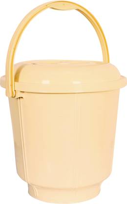 KUBER INDUSTRIES Plastic Durable Strong Bathroom Bucket With Lid And Handle,13 Ltr.(Cream) 13 L Plastic Bucket