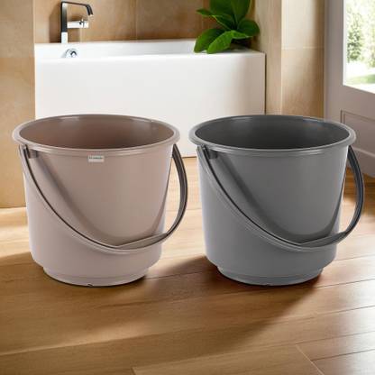 HOMESTIC Pack of 2 Multi-Purpose Small Bucket for Mopping | 5 Ltr | Grey & Brown 5 L Plastic Bucket