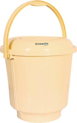 HOMESTIC Unbreakable Plastic Durable Bathroom Bucket With Lid,13 Ltr.(Cream) 13 L Plastic Bucket
