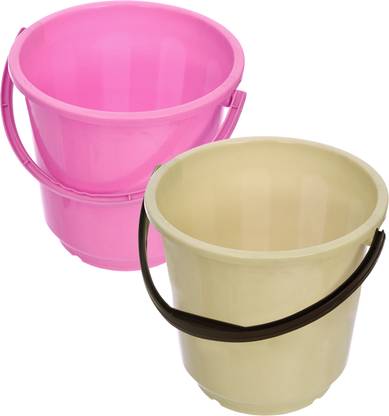 KUBER INDUSTRIES Plastic Unbreakable Bucket with Handle|16 Liter|Pack of 2|Pink & Yellow 16 L Plastic Bucket