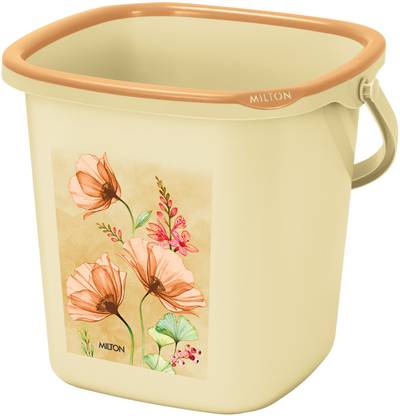MILTON Swish Square Plastic Bucket With Handle, 16 Litres, Brown 16 L Plastic Bucket